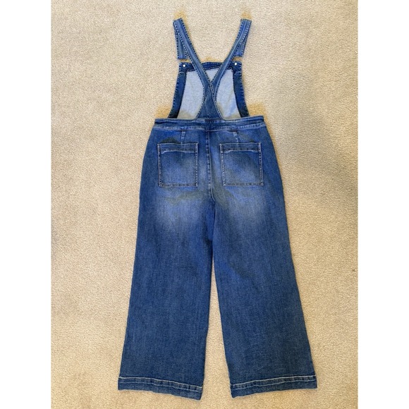 $168 NWT Evereve Ever Denim Overall Bluespark Size 32 Wide Leg Cropped Overalls - Picture 3 of 6